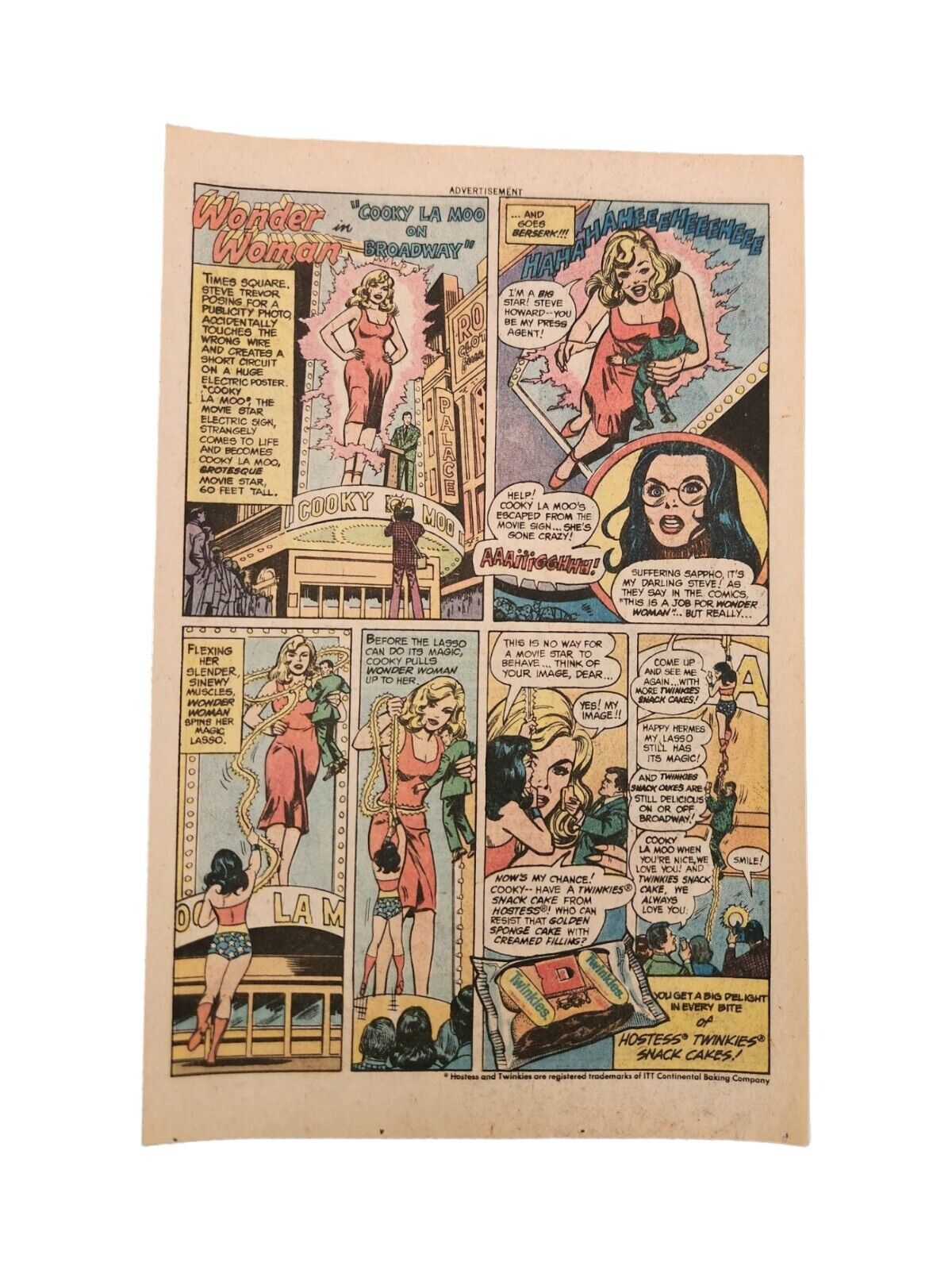 PRINT AD 1977 WONDER WOMAN & HOSTESS TWINKIES Comic Size Original & Authentic 
