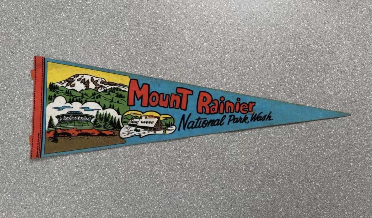 Vintage Mount Rainier National Park Wash Felt Pennant Mountain Lodge 26 Inch