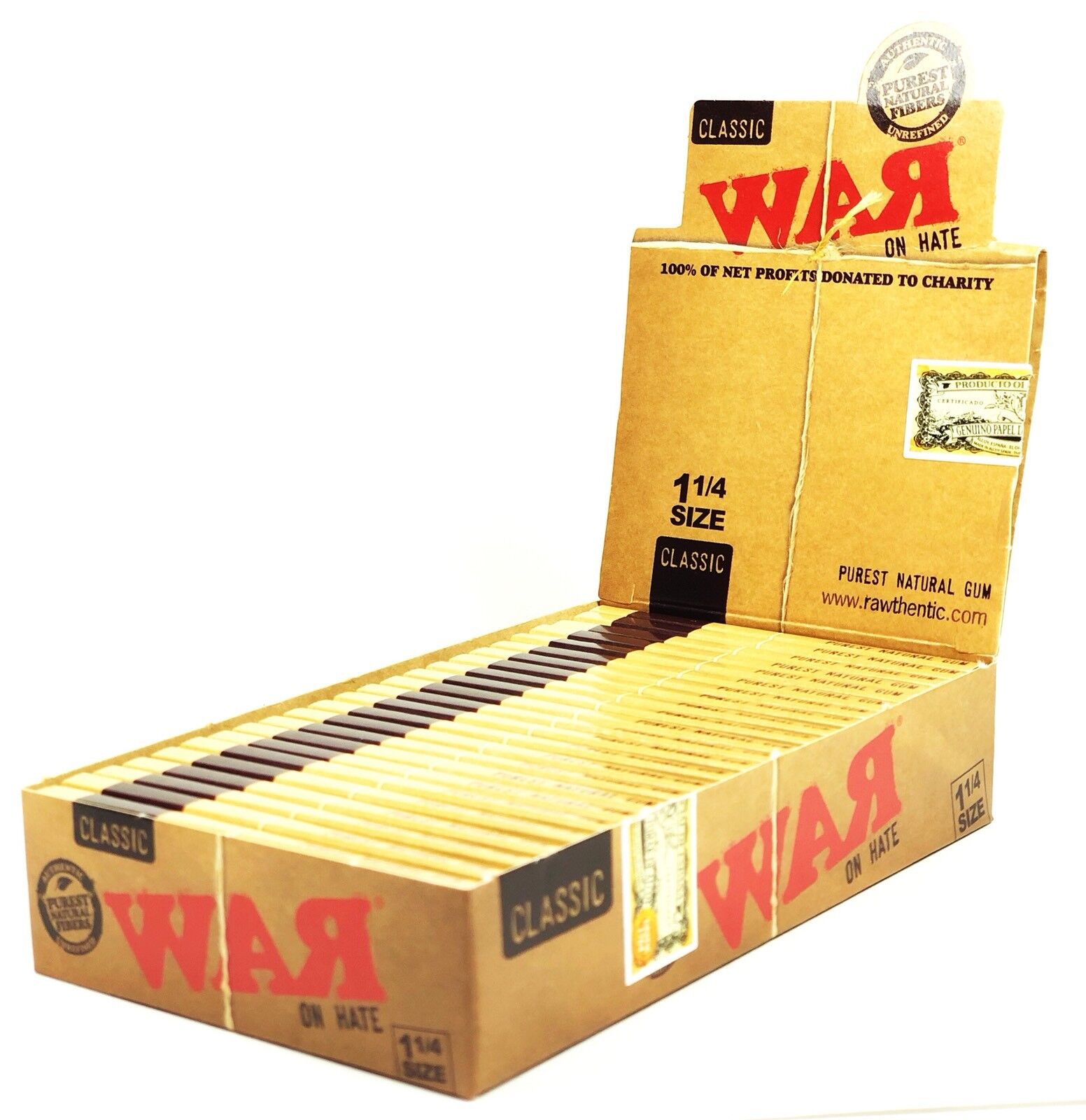 War on Hate by Raw 1 1/4 Cigarette Rolling Papers Full Box Profits go to Charity