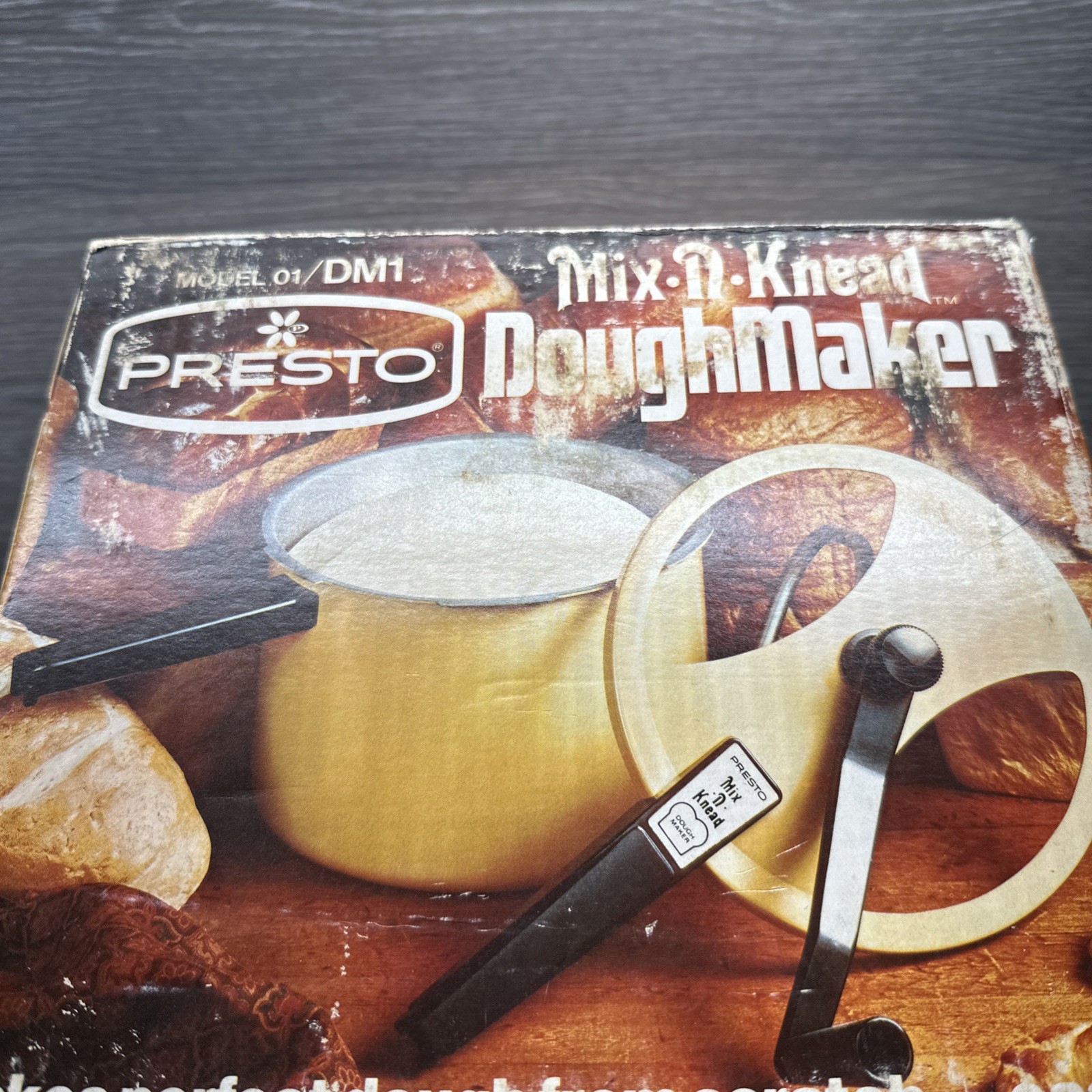 NEW Presto Mix N Knead Dough Maker Model 1 DM1 Yellow Vtg Hand Crank Bread Mixer