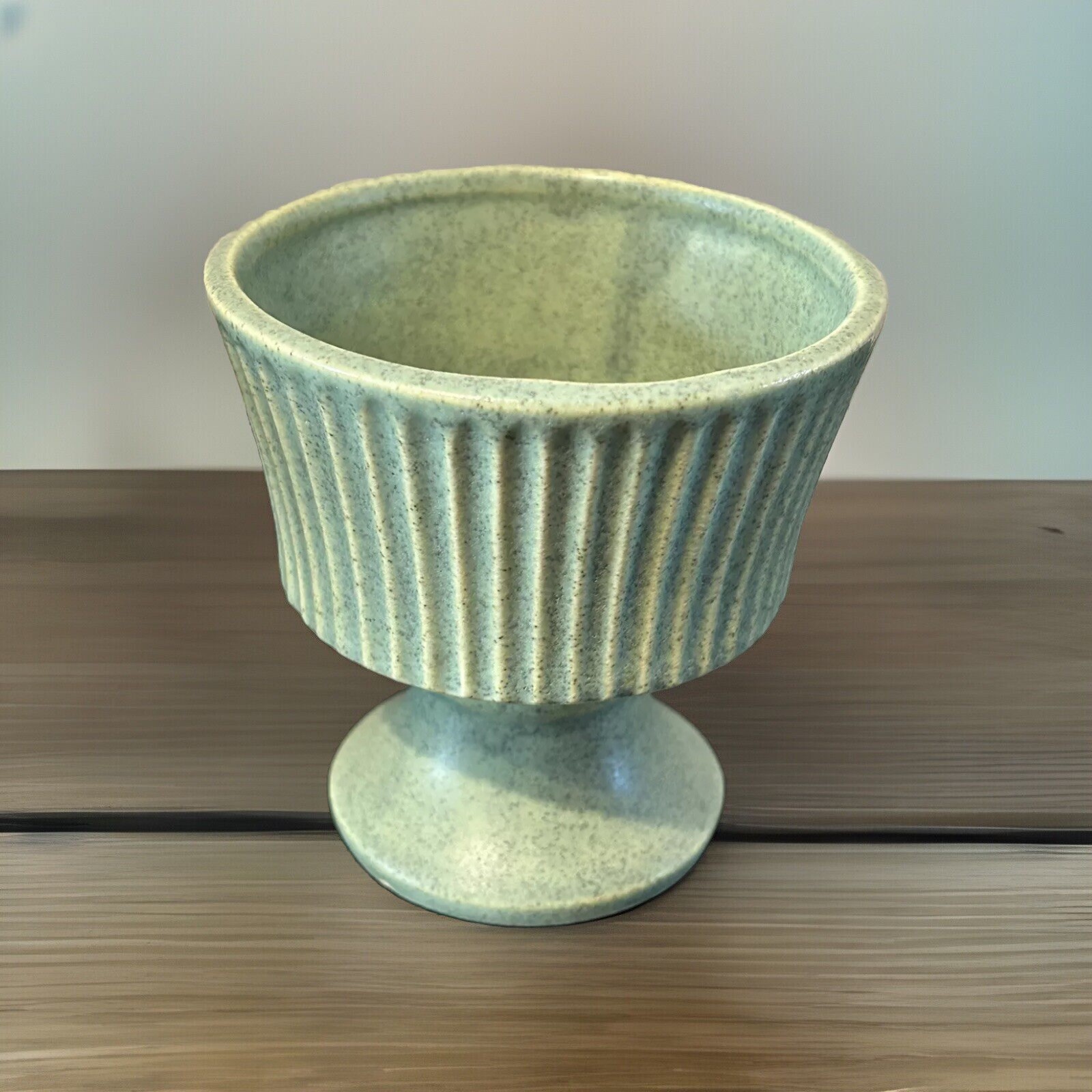 MCM McCoy Floraline Ceramic Pedestal Planter Green Matte 4-1/2\ MCM McCoy Floraline Ceramic Pedestal Planter Green Matte 4-1/2\