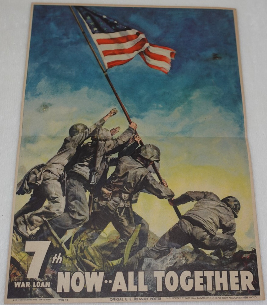 1945 Iwo Jima Flag Raising 7th War Loan Original U.S. Treasury WWII Poster