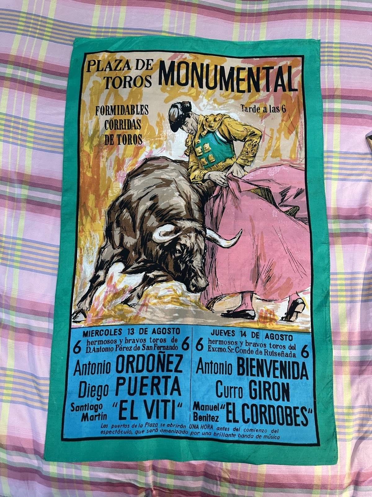 Spanish Bullfighter Plaza De Toros Monumental Vtg Souvenir Scarf Poster Matador Spanish Bullfighter Plaza De Toros Monumental Vtg Souvenir Scarf Poster Matador