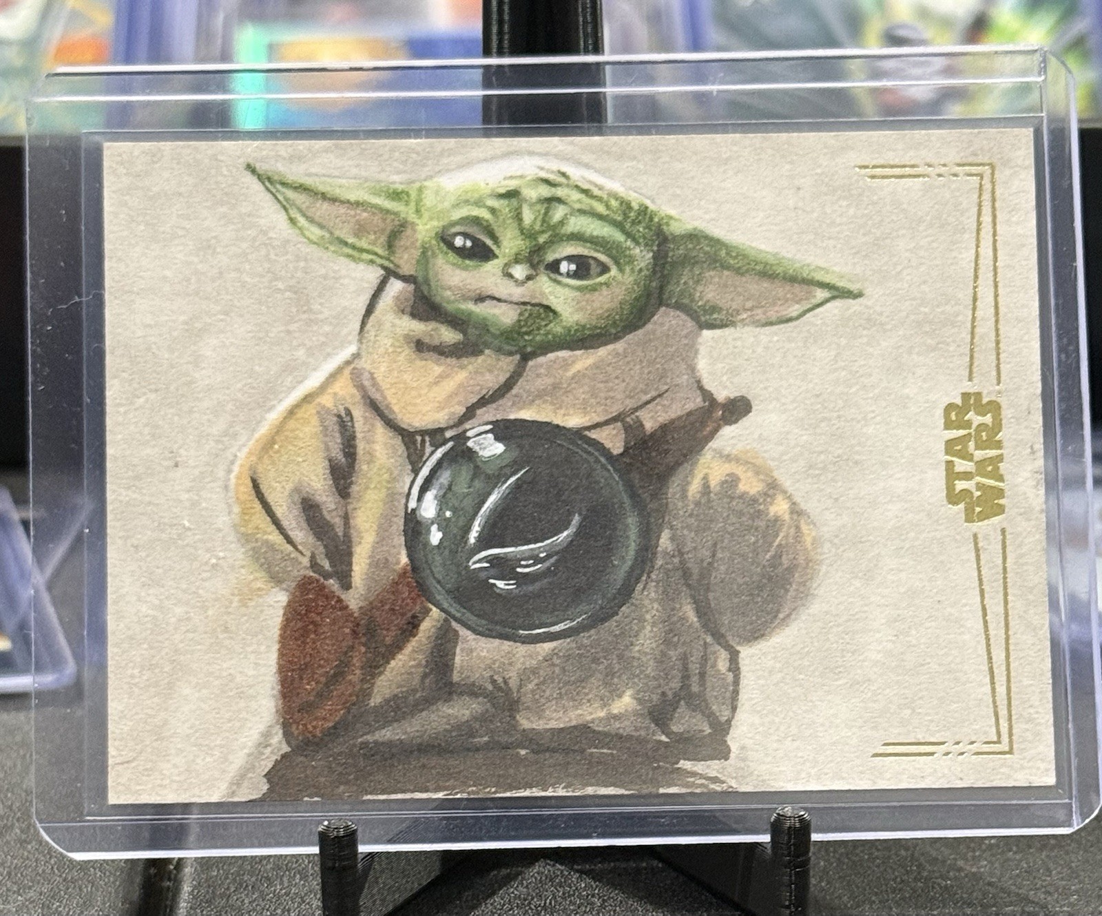 Topps Star Wars Gold Foil Sketch Card Grogu Autograph 1/1 Topps Star Wars Gold Foil Sketch Card Grogu Autograph 1/1