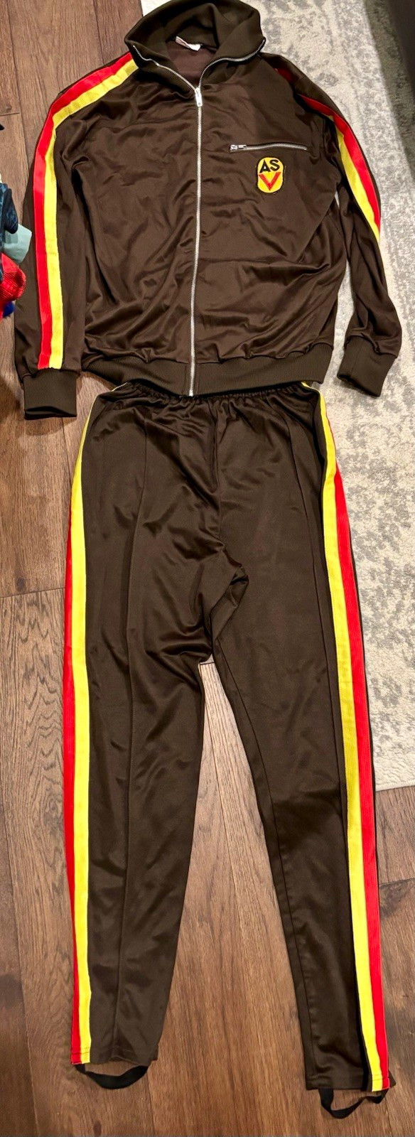 East German Stasi Men's Brown 2pc Tricot Polyester Tracksuit Full Zip, ASV Patch East German Stasi Men's Brown 2pc Tricot Polyester Tracksuit Full Zip, ASV Patch