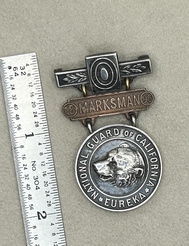 ANTIQUE 1896 SHREVE AND CO, CALIFORNIA MARKSMAN MEDAL IN STERLING AND COPPER ANTIQUE 1896 SHREVE AND CO, CALIFORNIA MARKSMAN MEDAL IN STERLING AND COPPER
