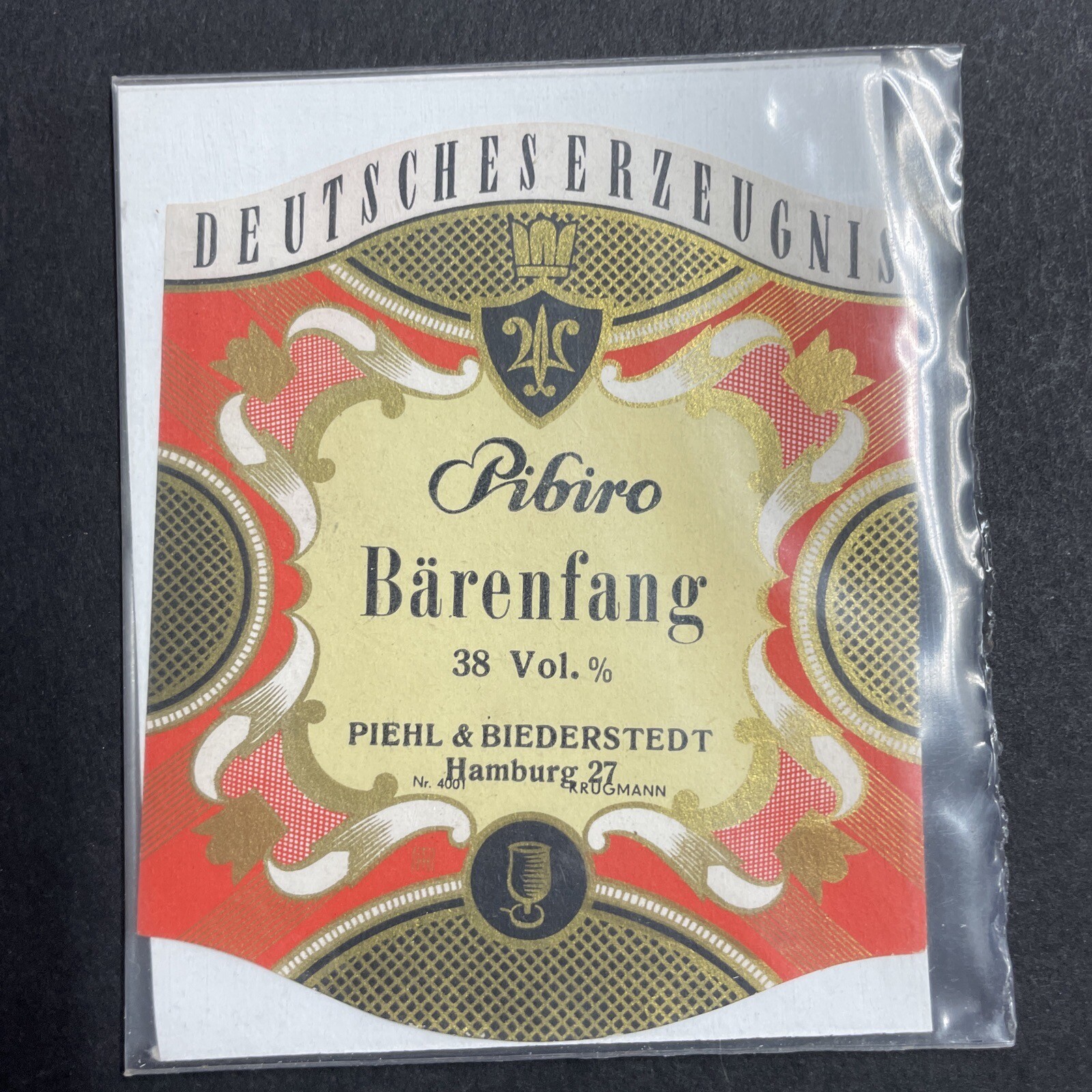 Pibiro Wine Label Bärenfang 1950s Hamburg Germany Collectible Art Pibiro Wine Label Bärenfang 1950s Hamburg Germany Collectible Art