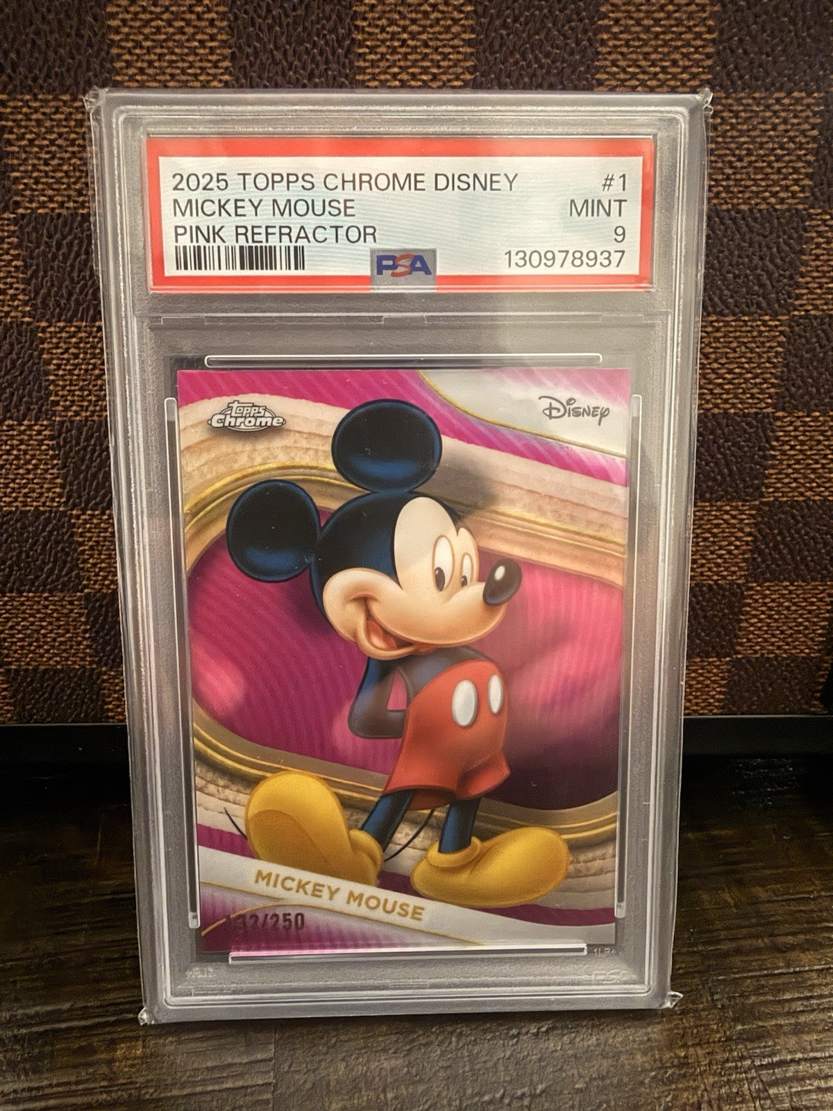 2025 Topps Chrome Disney Mickey Mouse Pink Refractor. /250 PSA 9 2025 Topps Chrome Disney Mickey Mouse Pink Refractor. /250 PSA 9