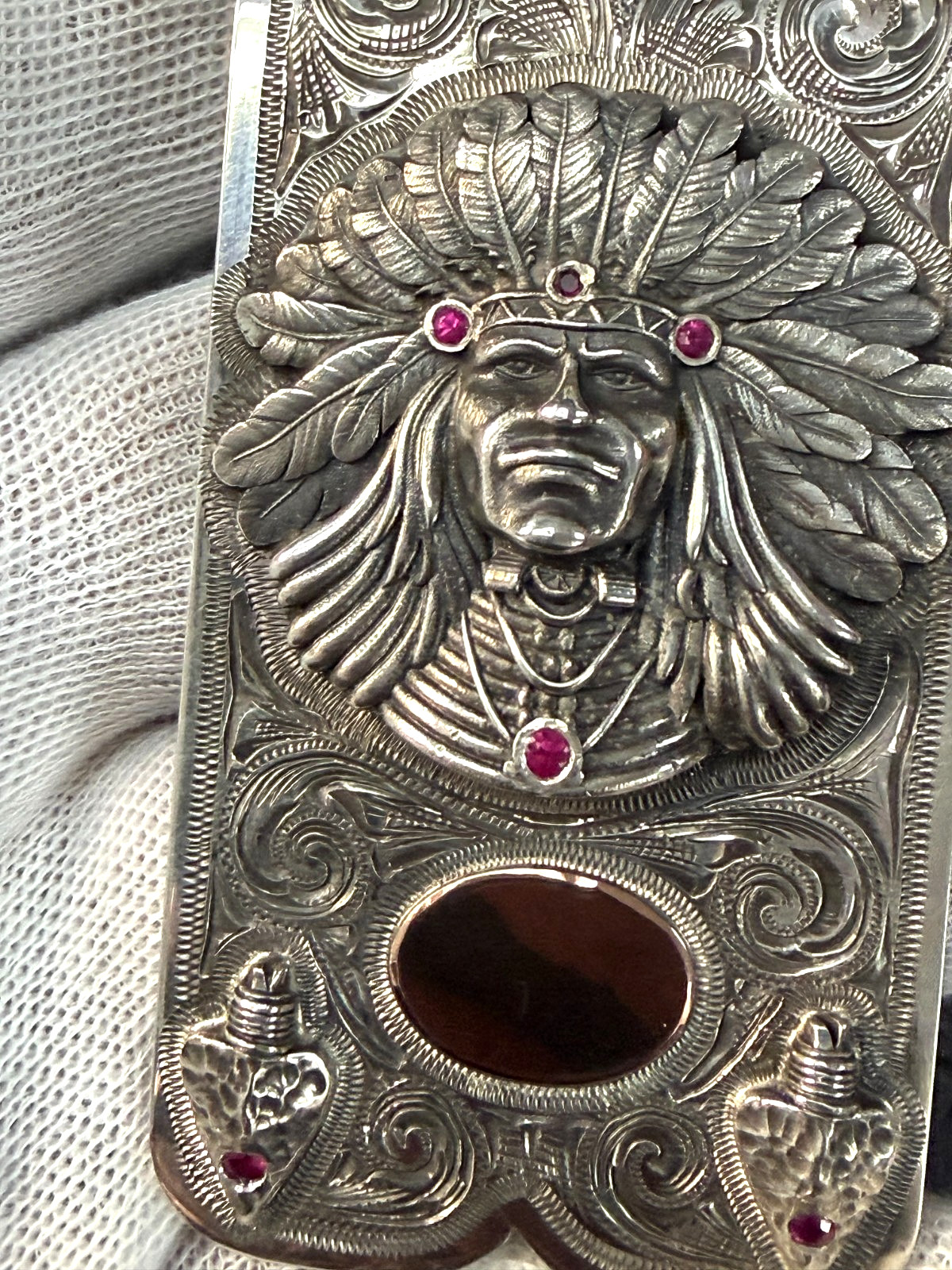 Ahmad Khan Unger Indian Chief Big Wad Sterling Silver 14K Rose Gold Ruby Clip