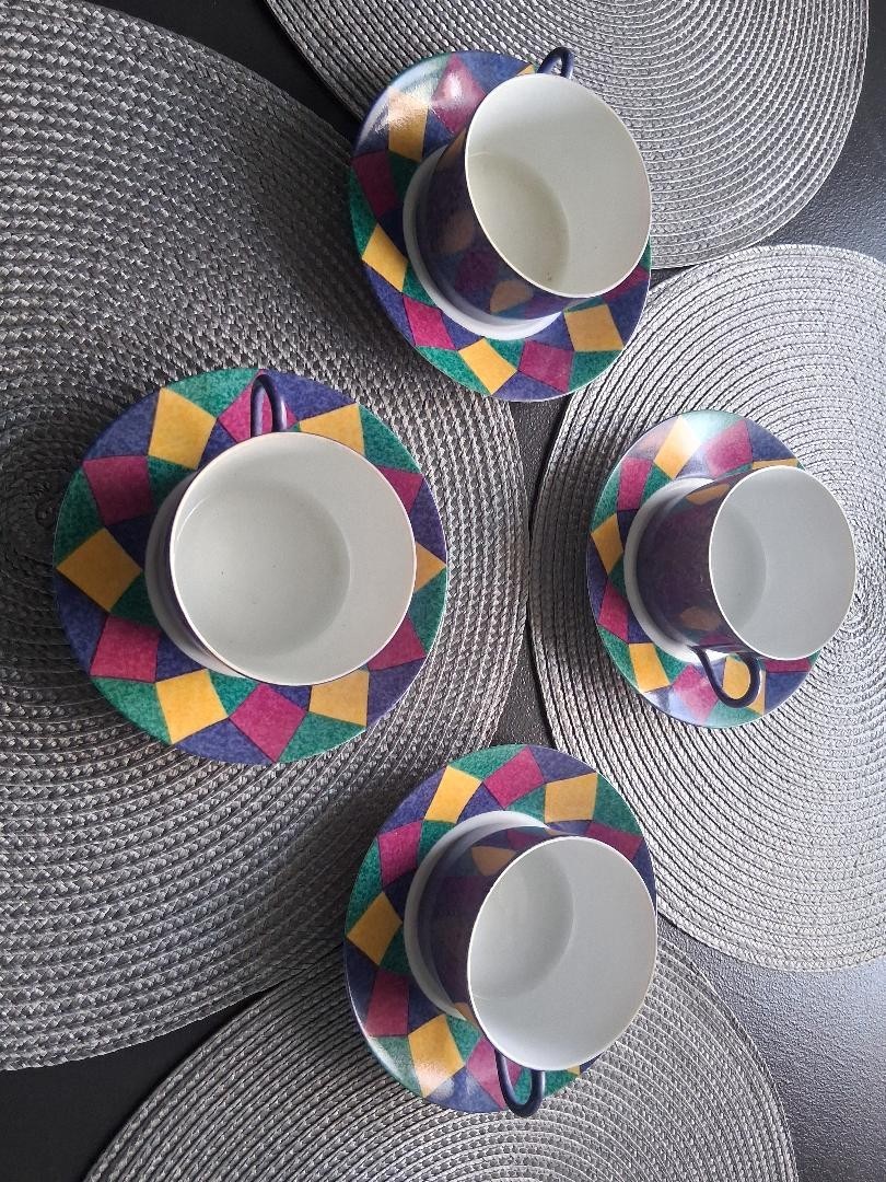 4 SERVING SET Vintage PORCELAIN Laure Japy Cup & Saucer Set Diamond Pattern 4 SERVING SET Vintage PORCELAIN Laure Japy Cup & Saucer Set Diamond Pattern