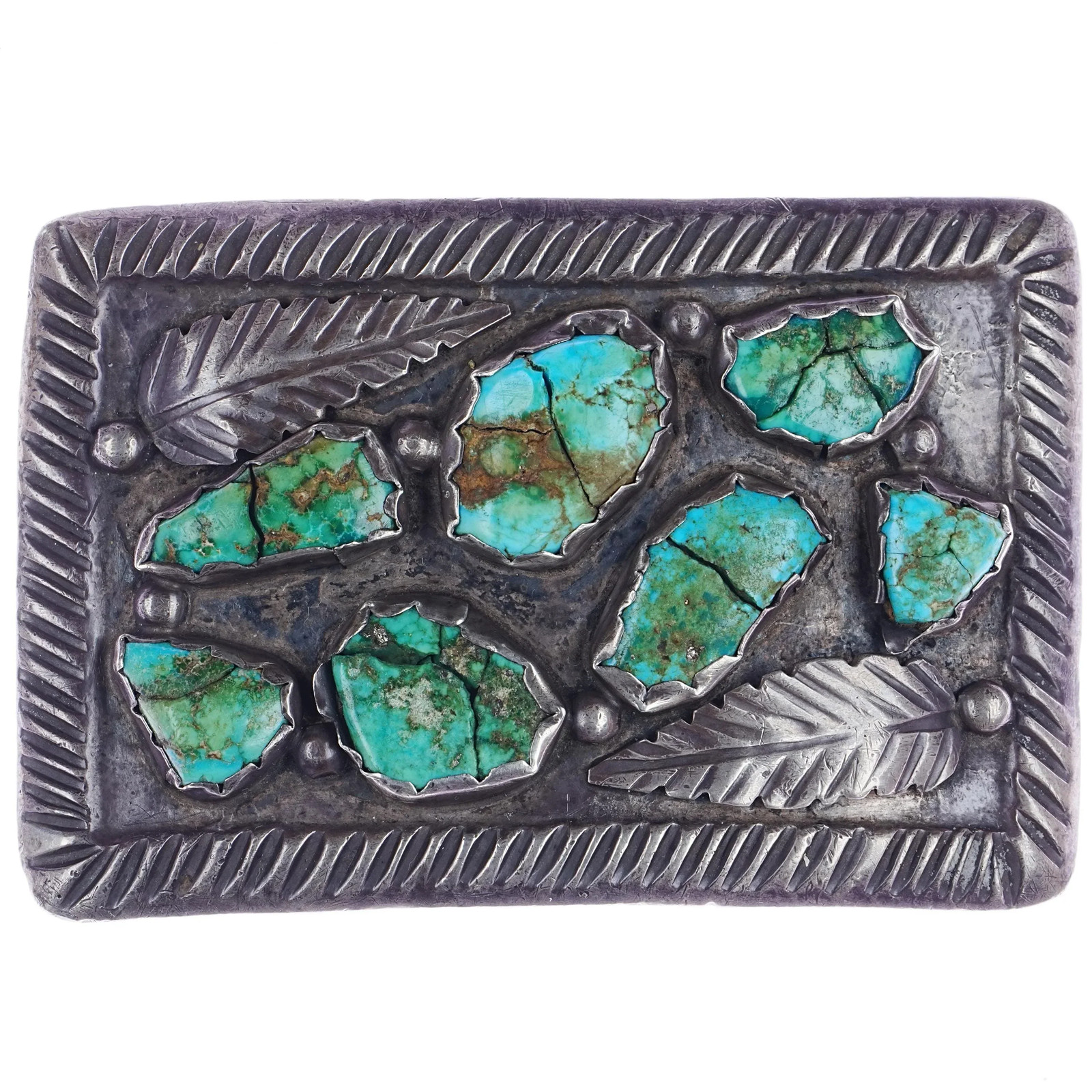 c1960\'s Vintage Zuni sterling silver turquoise nugget belt buckle c1960\'s Vintage Zuni sterling silver turquoise nugget belt buckle