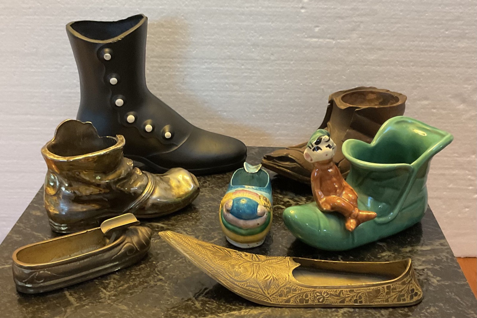 Vintage Antique Shoe Boot Slipper Lot 7 Ashtrays Trinket Match Holders Vases Vintage Antique Shoe Boot Slipper Lot 7 Ashtrays Trinket Match Holders Vases