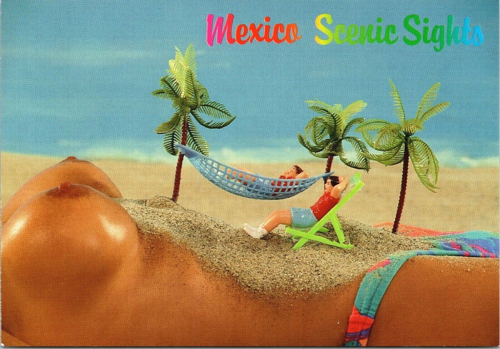 Adult Topless Girl Postcard Risque Mexico Scenic Sights Beach Ocean