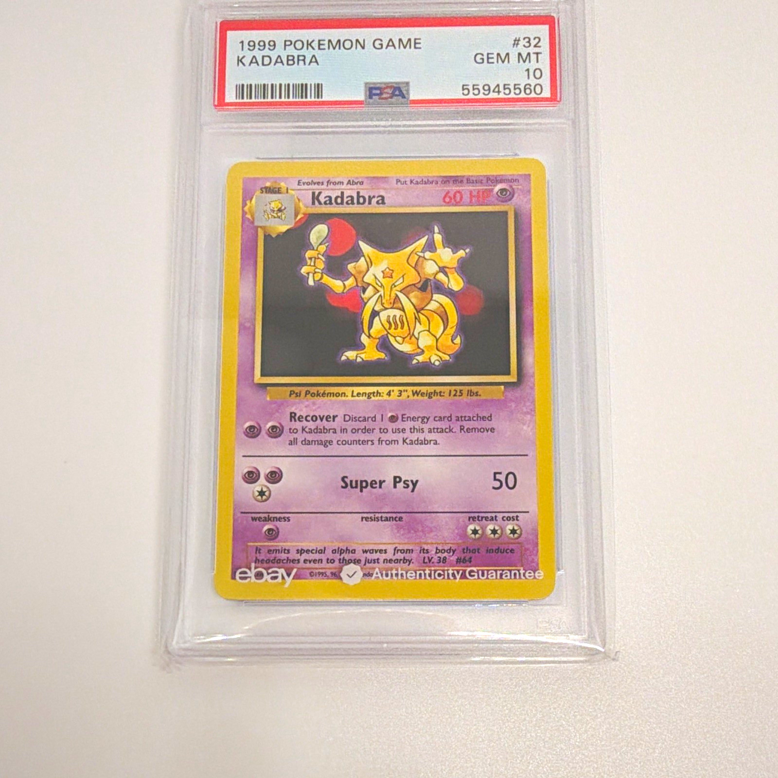 1999 Kadabra PSA 10 PSA GEM MT 1999 Kadabra PSA 10 PSA GEM MT