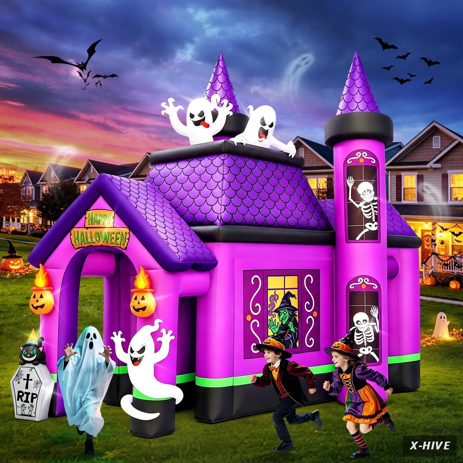12FT Inflatable Archway,Kalolary Purple Ghost Witch Haunted House Halloween
