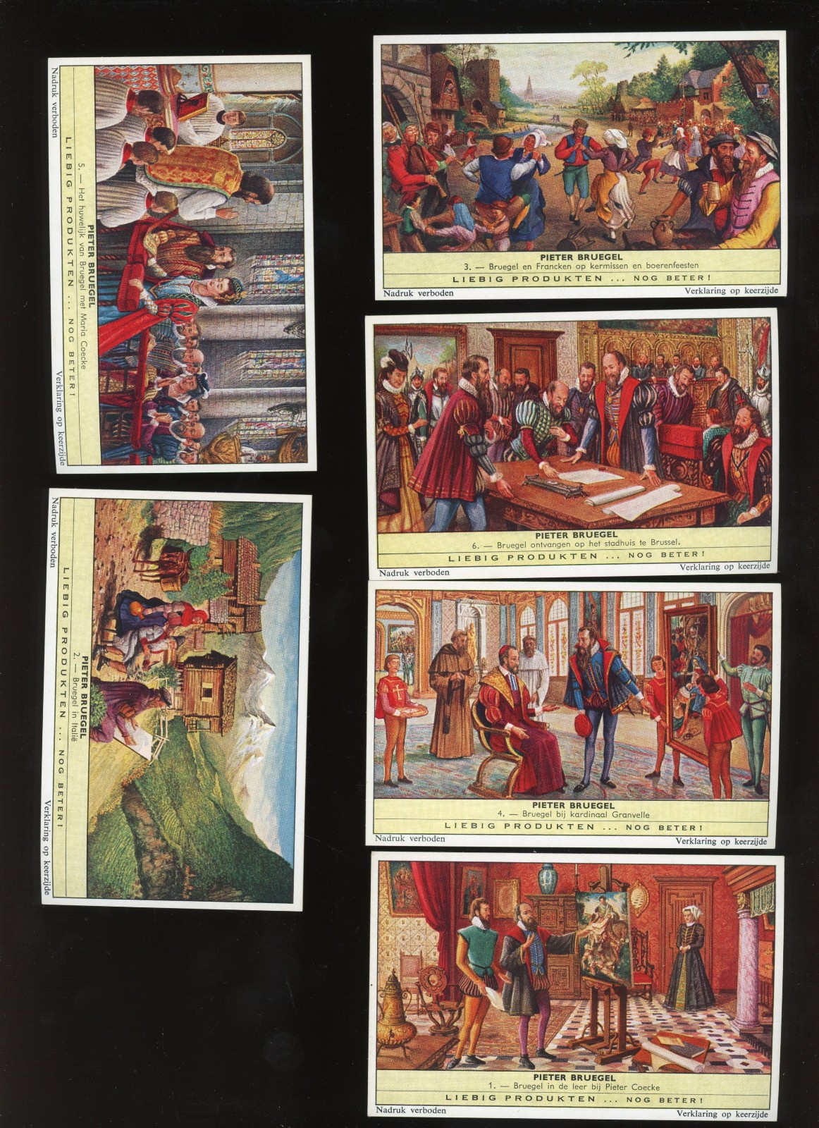 1962 Liebig Pieter Bruegel Complete Set 6 Trade Cards Belgium Dutch S1781