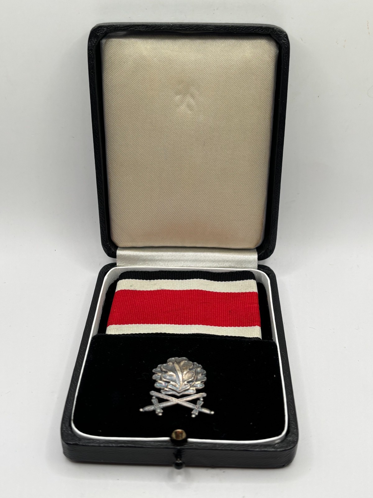 WWII GERMAN 1939 KNIGHTS CROSS OAKLEAVES SWORDS 1957 VERSION 925 SILVER CASED