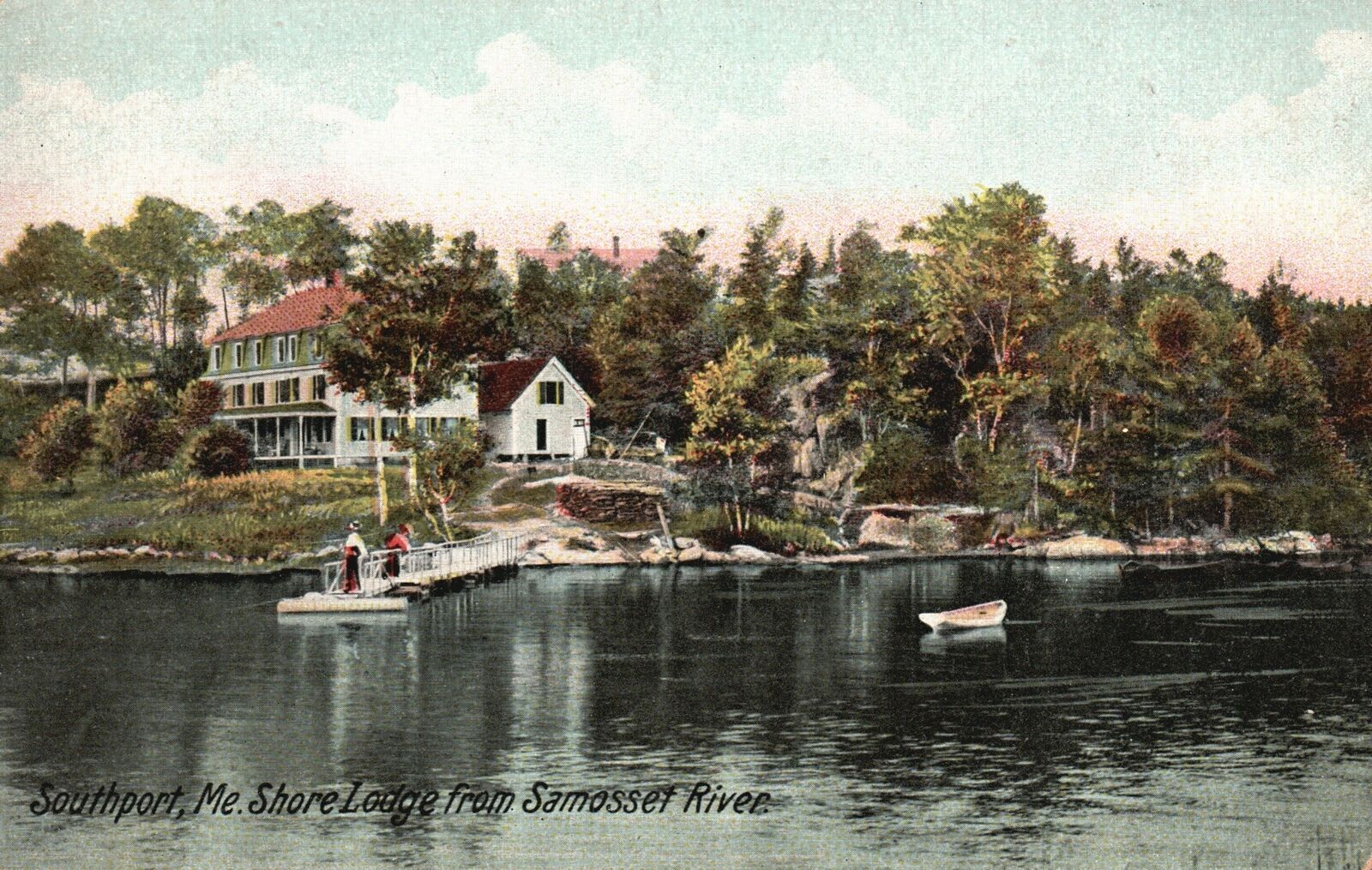 Vintage Postcard Beautiful Shore Lodge From Samosset River Southport Maine ME