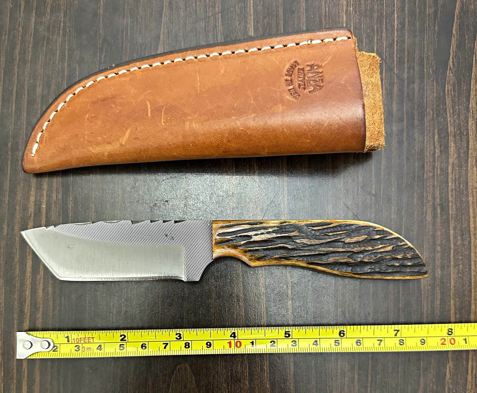 Lot of (3) used Anza Fixed Blade Knives w/ Leather Sheaths Lot of (3) used Anza Fixed Blade Knives w/ Leather Sheaths