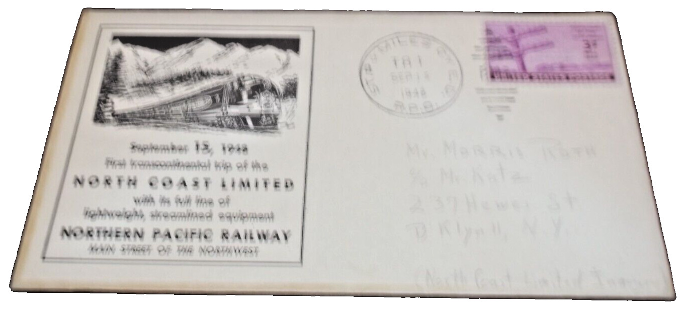 SEPTEMBER 1948 NORTHERN PACIFIC FIRST RUN OF NORTH COAST LIMITED ENVELOPE O