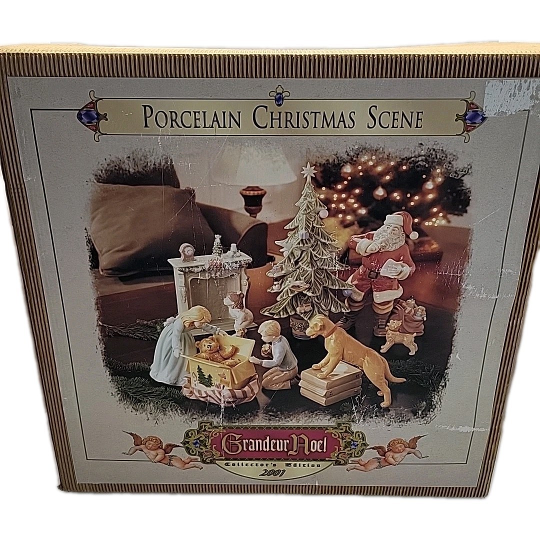 GRANDEUR NOEL 2001 PORCELAIN CHRISTMAS SCENE 9 PIECE SET VINTAGE COLLECTOR EDIT GRANDEUR NOEL 2001 PORCELAIN CHRISTMAS SCENE 9 PIECE SET VINTAGE COLLECTOR EDIT