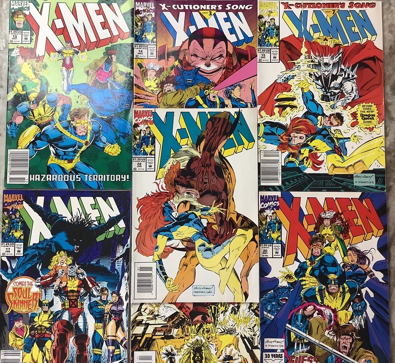 X-Men 13-15,17,19,20,28 Marvel 1992/93 ALL Newsstand Comic Books