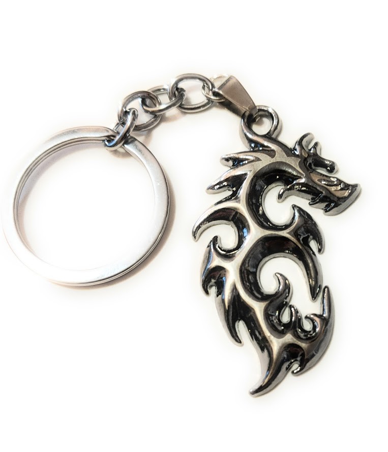 Awesome Solid Steel Dragon Chrome finish Key chain collectible cosplay keychain Awesome Solid Steel Dragon Chrome finish Key chain collectible cosplay keychain