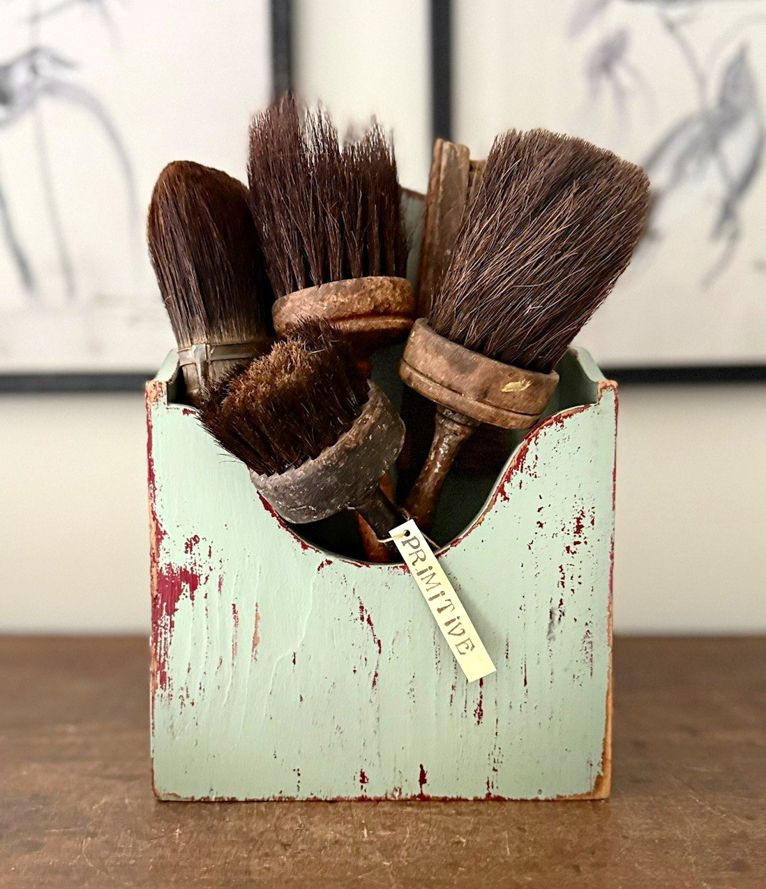 Rustic/Distressed Primitive Painted Wood Wall Box ~ Green/Red
