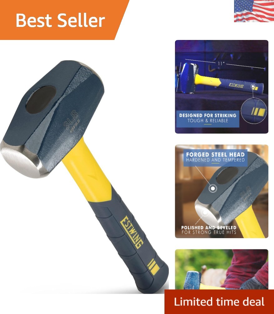 3lbs Sure Strike Mini Sledge Hammer – Durable Fiberglass Handle for Precision