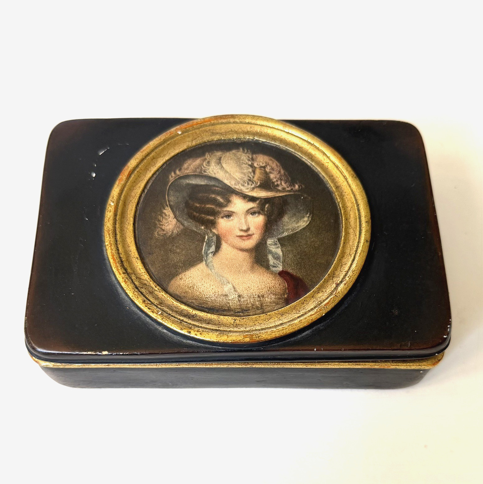 Vintage Borghese Portrait Trinket Box Painted Chalkware w/ Gilt Vanity Dresser Vintage Borghese Portrait Trinket Box Painted Chalkware w/ Gilt Vanity Dresser