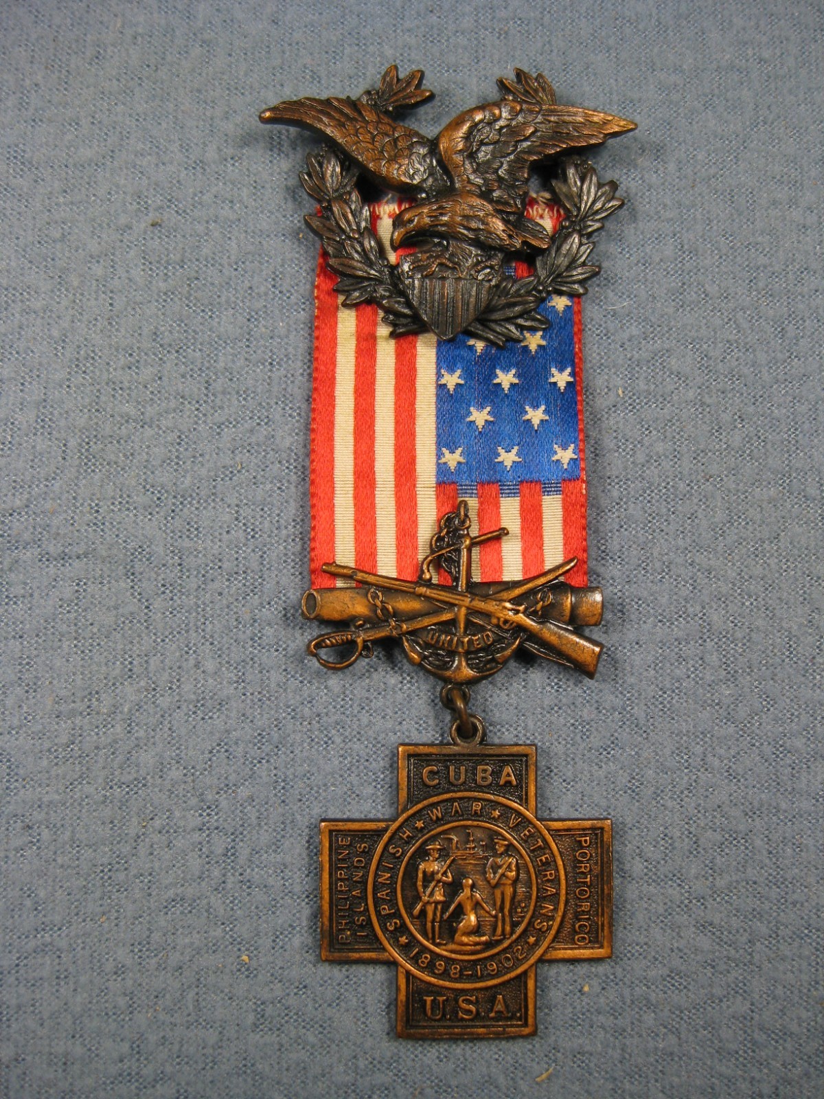 Nice Antique Spanish American War SAW 1898-1902 War Veteran Numbered Medal Nice Antique Spanish American War SAW 1898-1902 War Veteran Numbered Medal