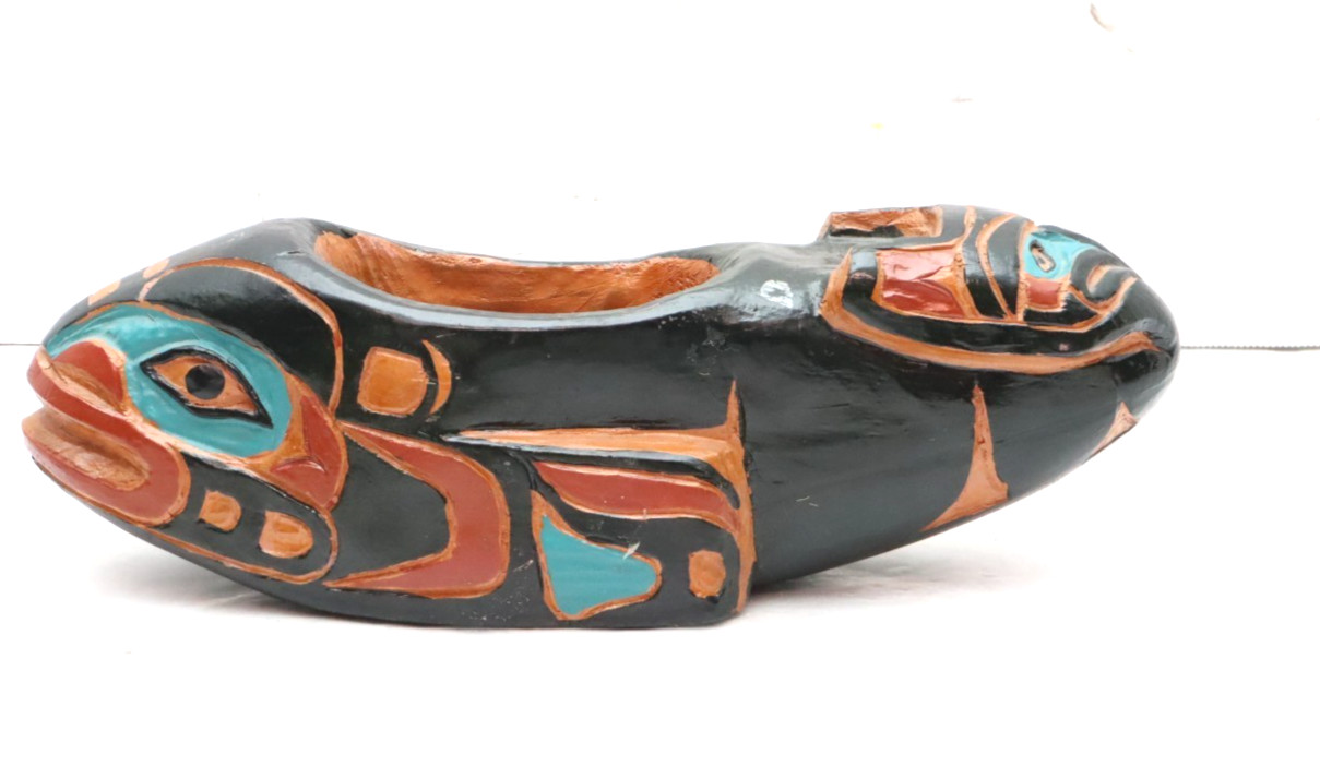 VTG Northwest Coast Signed George Gulli Carved Grease Whale Feast Bowl 11.5\ VTG Northwest Coast Signed George Gulli Carved Grease Whale Feast Bowl 11.5\