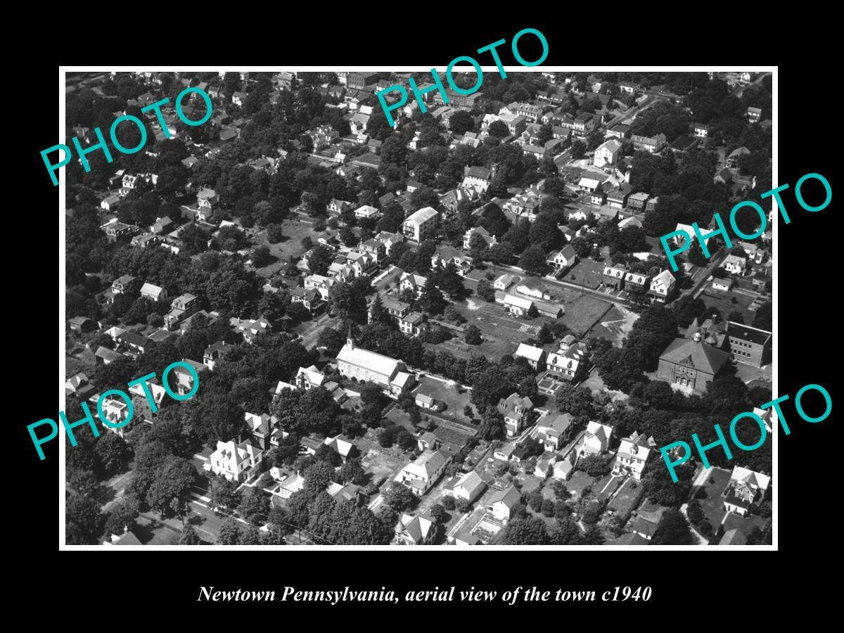 OLD POSTCARD SIZE PHOTO OF NEWTOWN PENNSYLVANIA AERIAL VIEW OF THE TOWN c1940 OLD POSTCARD SIZE PHOTO OF NEWTOWN PENNSYLVANIA AERIAL VIEW OF THE TOWN c1940
