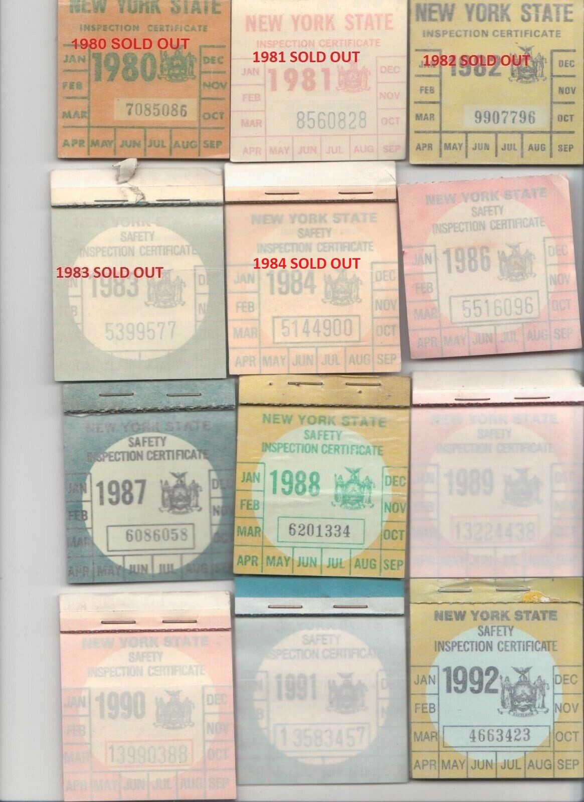 Original Unpunched New York State Inspection Sticker 16 years to choose NYS