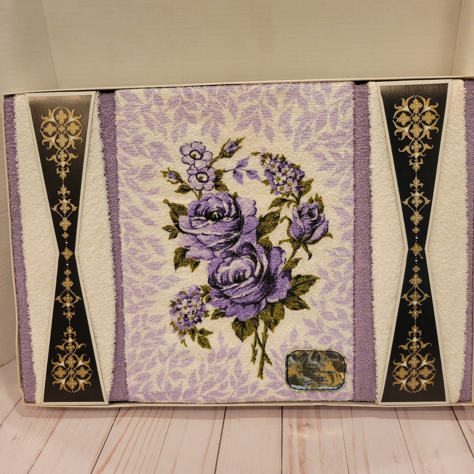 Vintage 5 Piece Towel Set Jay Originals Purple Roses NOS MCM New Beautiful Vintage 5 Piece Towel Set Jay Originals Purple Roses NOS MCM New Beautiful