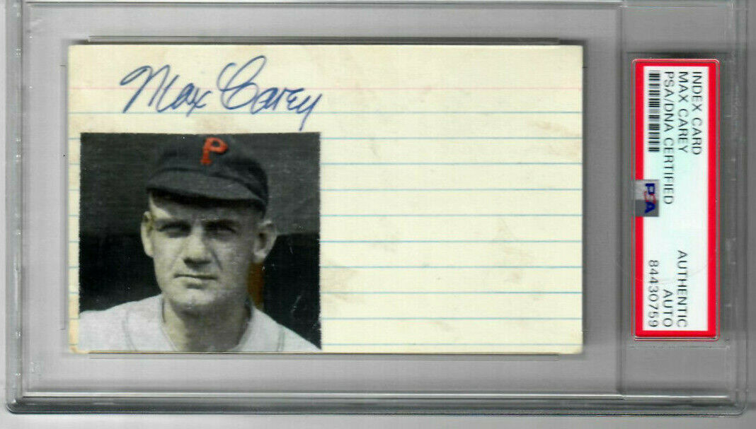 Max Carey signed 3x5 index card PSA slabbed  Baseball  Pirates Baseball HOF