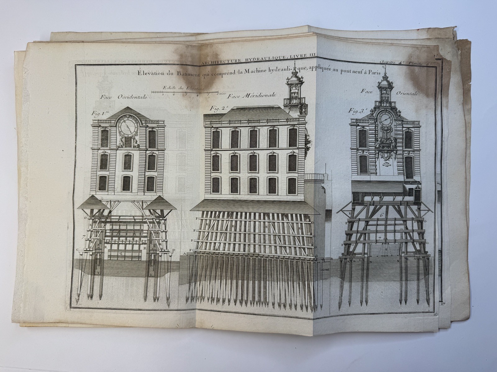 Set of 6 x Engineering prints from an Antique French Architecture Book, 1739. Set of 6 x Engineering prints from an Antique French Architecture Book, 1739.