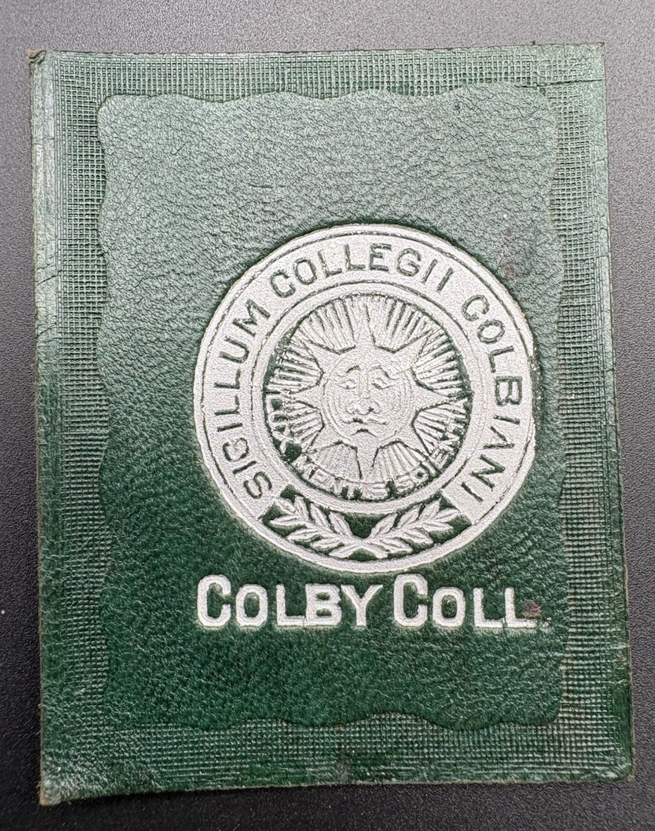 c1910 L20 Colby College Maine College Seal Tobacco Leather Antique Green c1910 L20 Colby College Maine College Seal Tobacco Leather Antique Green