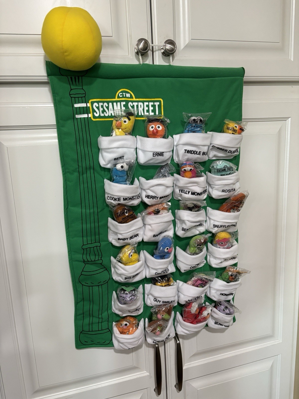 1999 Kelloggs Sesame Street Mini Beans Complete Set 24 with Green Display Hanger 1999 Kelloggs Sesame Street Mini Beans Complete Set 24 with Green Display Hanger