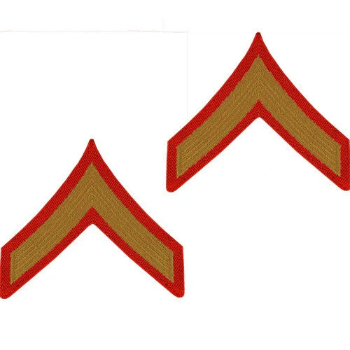 USMC Marine Corps Chevron: Private First Class Gold on Red for male USMC Marine Corps Chevron: Private First Class Gold on Red for male