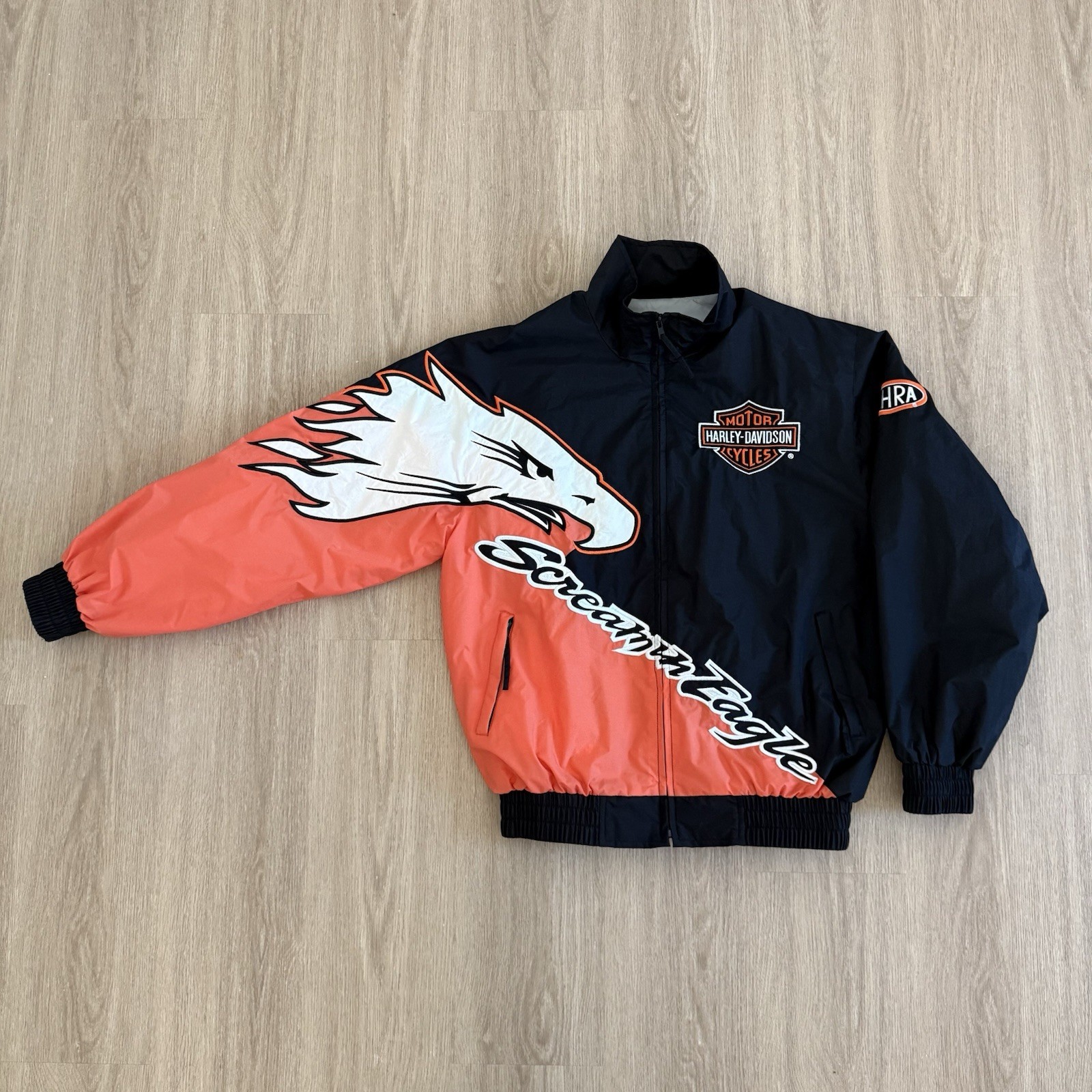 Vintage Harley Davidson Screamin’ Eagles Flame Bomber Zip Up Biker Jacket RARE Vintage Harley Davidson Screamin’ Eagles Flame Bomber Zip Up Biker Jacket RARE