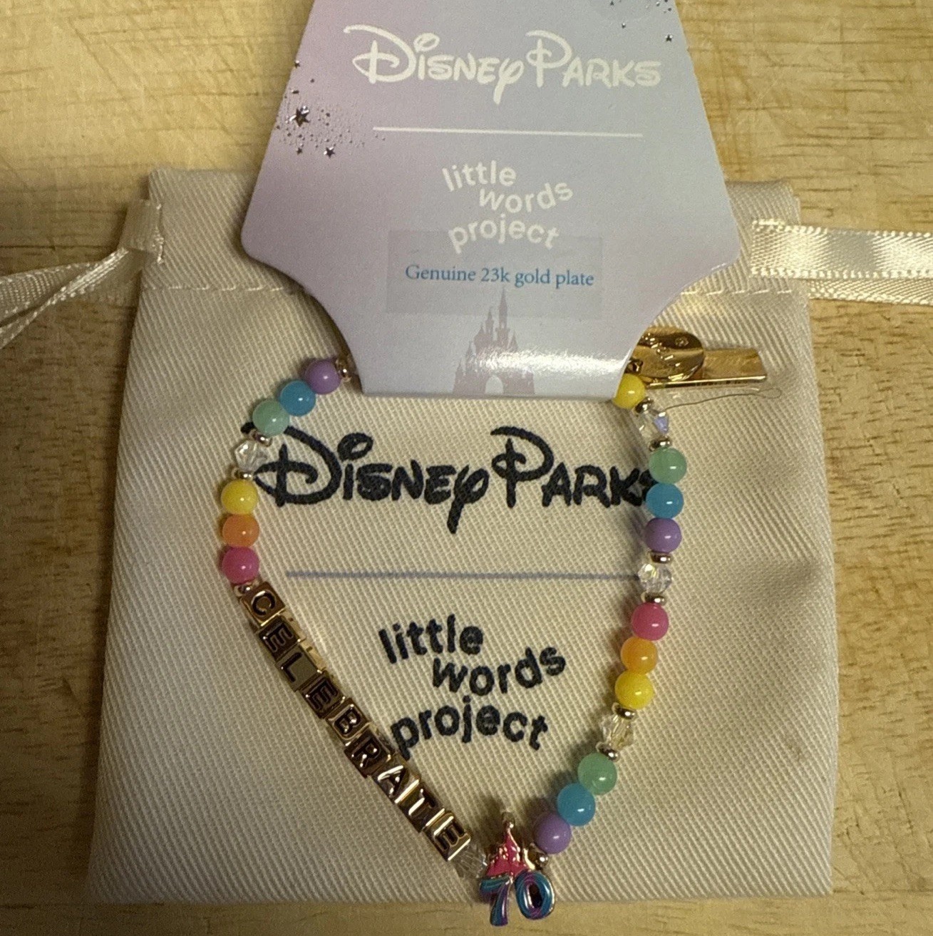 Disney Little Words Project Gold Bracelet Disneyland 70 Celebrate Size ML New