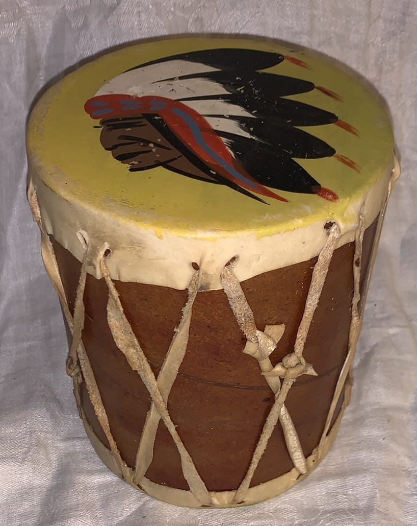 Neat Vintage  Native American Design  Small Drum  Hand Paint Decorated