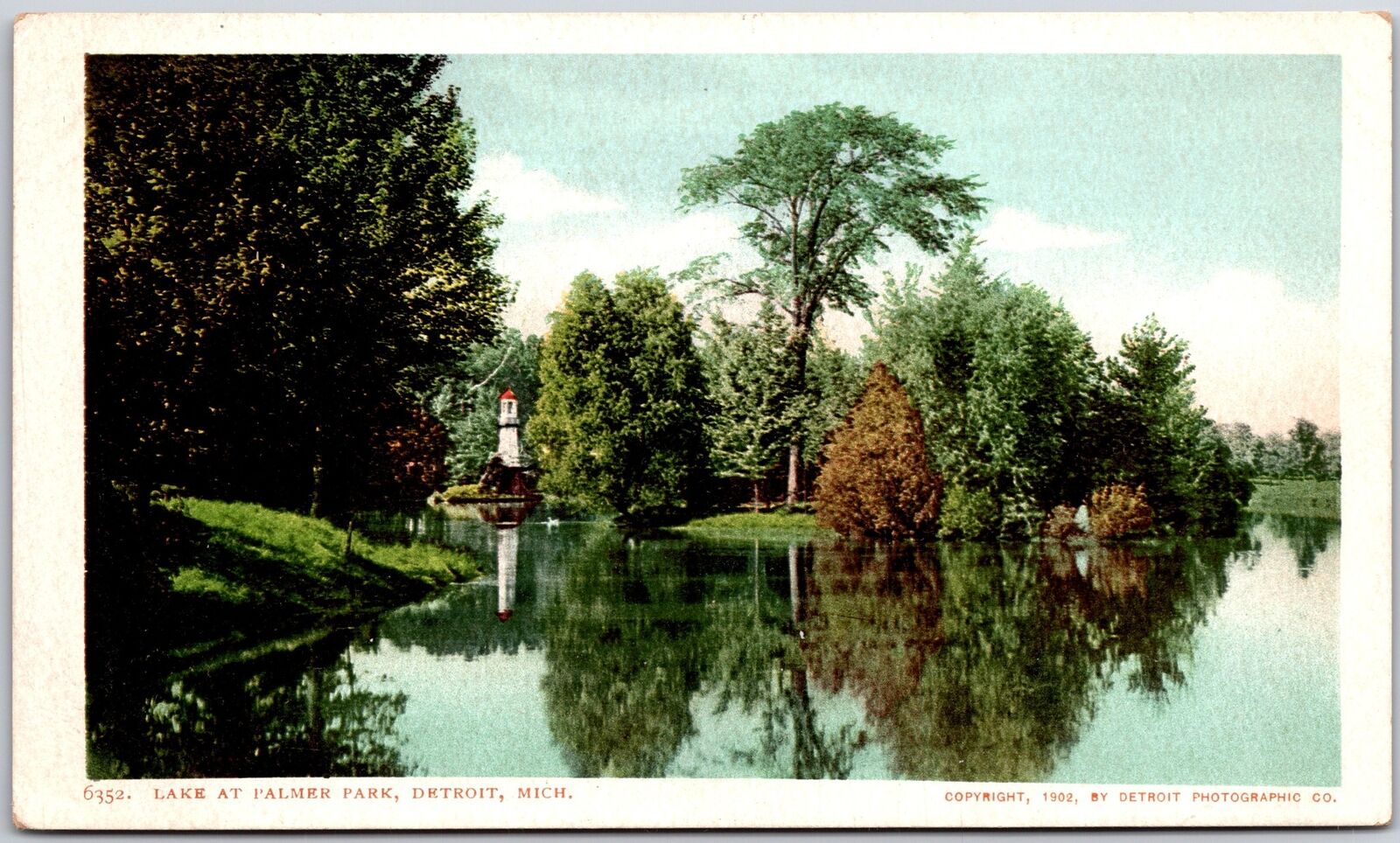 Detroit Michigan MI, Lake at Palmer Park, Water Reflection, Vintage Postcard