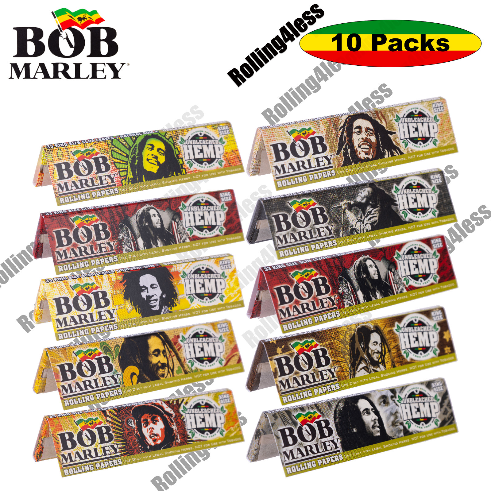 Bob Marley King Size Hemp Rolling Papers 10-Pack Deal (110mm, 330 Leaves) Bob Marley King Size Hemp Rolling Papers 10-Pack Deal (110mm, 330 Leaves)