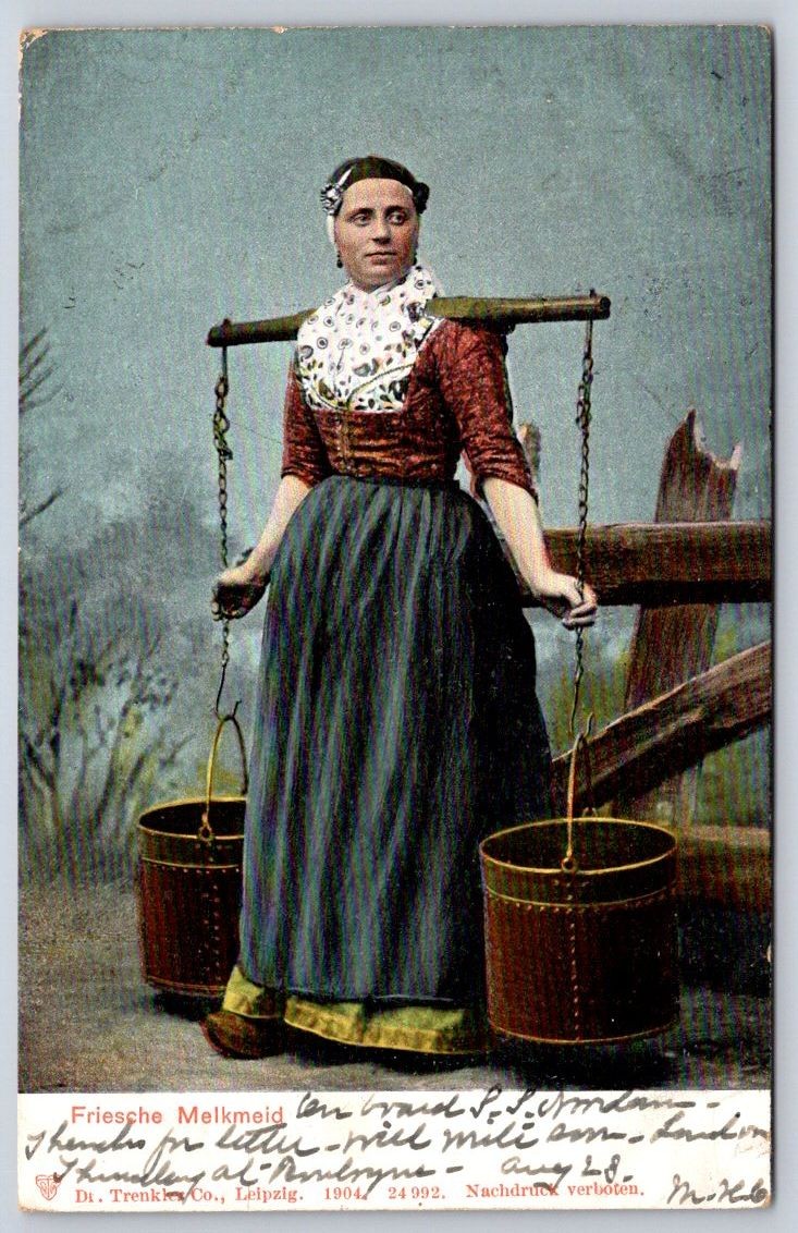 Antique Netherlands Postcard FRIESLAND Frisian Milkmaid 1904 Antique Netherlands Postcard FRIESLAND Frisian Milkmaid 1904