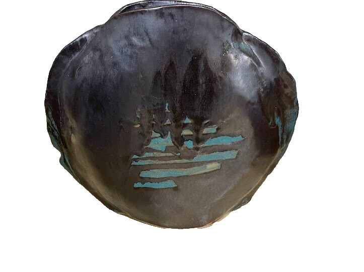 WESTERN BLACK TURQUOISE LG SIGNED HYEOK STONEWARE ART POTTERY VASE  1990 10\