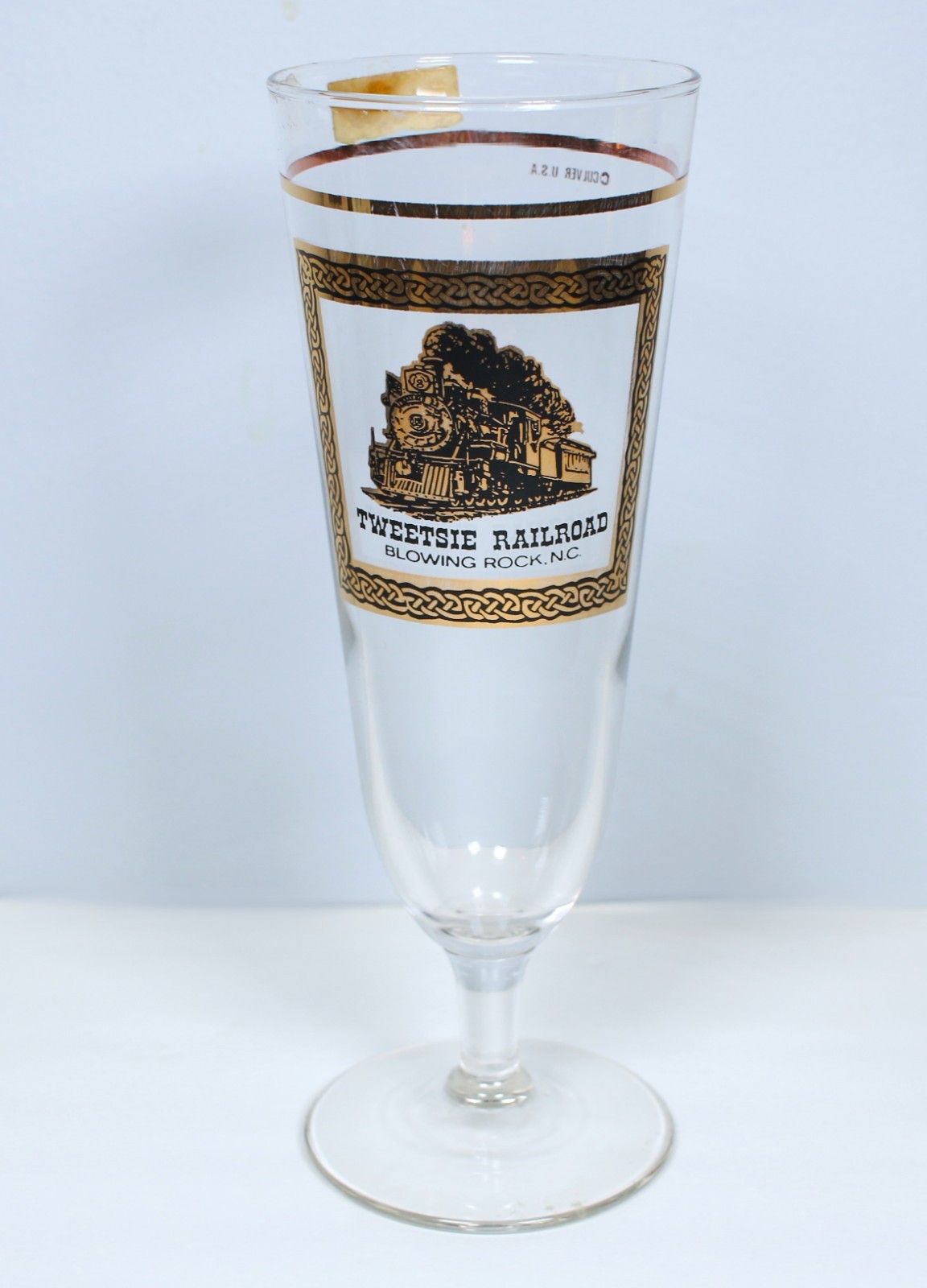 Culver Pilsner Footed Glass 22k Gold Tweetsie Railroad Blowing Rock NC Souvenir Culver Pilsner Footed Glass 22k Gold Tweetsie Railroad Blowing Rock NC Souvenir