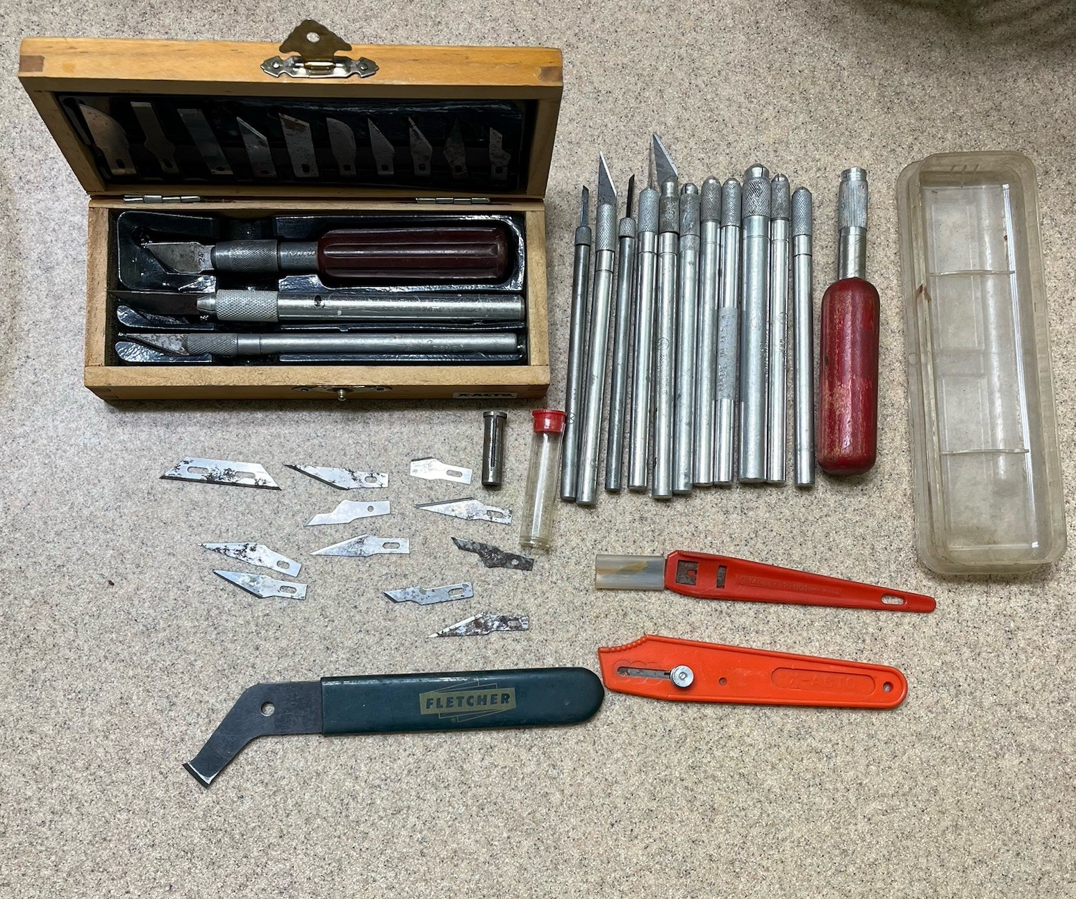 Vintage X-Acto Knife Blade Holders Wooden Box Lot Utility Knife Made In USA