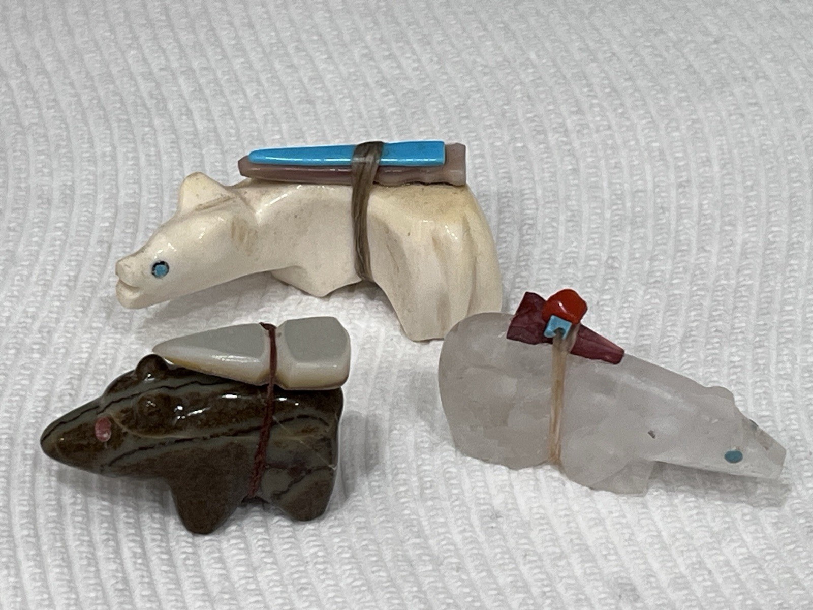 Zuni Bear Fetishes - Lot of 3 Small Vintage Stone, Bone with Offerings